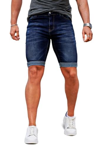 Image of GINGTTO Mens Shorts Denim Slim Fit Jean Stretch Half Pants for Men Skinny Trousers 9Inch Inseam Blue 32