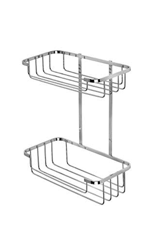 Image of Croydex Stainless Steel Two Tier Shower Caddy - Durable Chrome Plated Bathroom Shelves, Rust Free Modern Shower Basket for Wet Areas, Includes Fixings