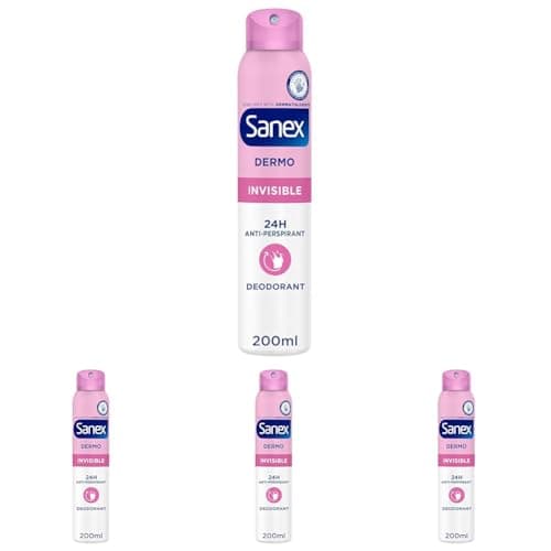 Image of Sanex Dermo Invisible Antiperspirant Deodorant Spray 200ml | up to 24hour sweat and odour protection | antistain protection | restores skin’s natural pH | dermatologically tested (Pack of 4)
