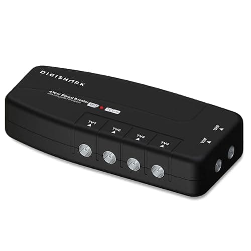 Image of DigiShark 4 Way TV Aerial Signal Booster&Splitter Amplifier, Improves Picture Quality&Channel Reception, IR Bypass Compatible, Built-In 4G/5G LTE Filter, Freeview HD UHF Ch 21-60, 4K, FM&DAB