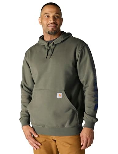 Image of Carhartt Men's Sleeve Logo Hooded Sweatshirt, Dusty Olive, XL