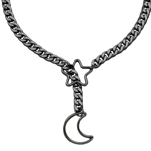 Image of Acun Star and Moon Chain Necklace For Women O Ring Slip Chain Chokers Rhinestone Lust Chain Submissive Collar Choker, Stainless Steel, No Gemstone