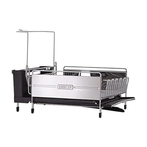 Image of Sabatier 5199813 Expandable Stainless Steel Dish Rack with Rust-Resistant Soft Coated Wires and Bi-Directional Spout, Silver/Gray