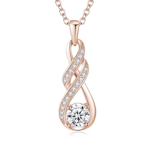 Image of LOCIBLO Necklaces for Women 925 Sterling Silver Infinity Pendant Rose Gold April Birthstone Cubic Zirconia Necklace Simulated Diamonds Birthday Gifts Jewellery for Her, 16"+2"