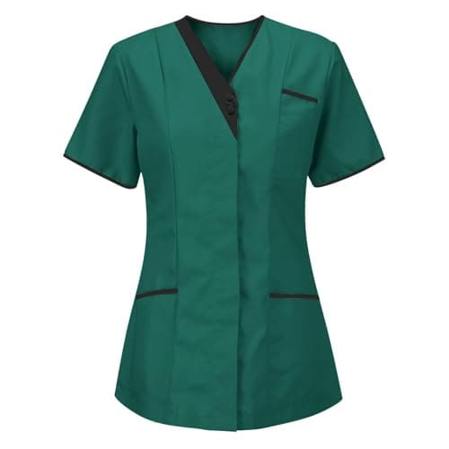 Image of Keepink Women's Tops and Blouses V-Neck Nursing Uniform Scrub Top Comfortable Workwear T-Shirt with Pockets Dressy Short Sleeve Healthcare Shirt for Clinic Hospital Caregiver Duties