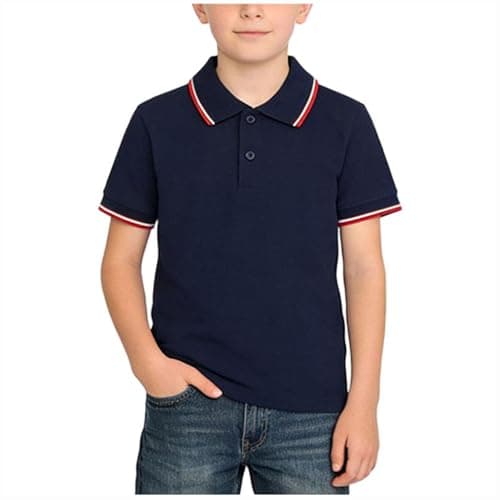 Image of Blue Boys Girls Polos T Shirts Kids Striped Print Tshirts Summer Short Sleeve Button Up Tee Tops School Uniform Outdoor Gym Sportwear for Unisex Childs Age 2-15 Years 11-12 Years