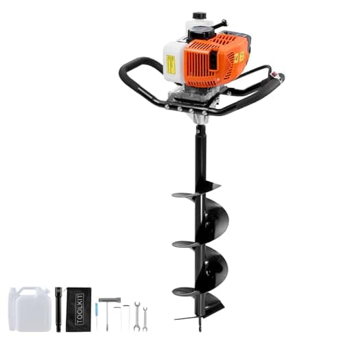 Image of VEVOR Post Hole Digger Gas Powered, 63CC 2400W Earth Auger, Gas Auger with 8” Auger Drill Action Design Bits & 1 Extension Rod, Post Fence Hole Digger for Farmland Garden Plant, Orange+Black