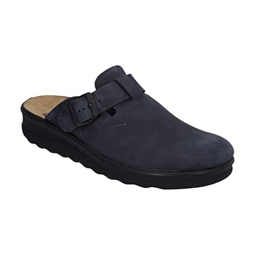 Image of Westland Metz 265 Men's Mules Sandals Slippers Greased Leather Footbed Comfortable Leisure Plain Dark Blue Greased Leather Slippers, jeans colour, 9.5 UK