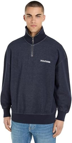 Image of Tommy Hilfiger Men Monotype Honeycomb 1/4 Zip 1/2 Zip, Blue, M
