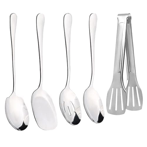Image of TPTGIAR 4 PCS Serving Spoon Set, Stainless Steel Serving Spoons Large, Serving Spoons Set with a 3-Wire Clip, Long Handle Table Spoons for Serving Kitchen Cooking Restaurant Banquet