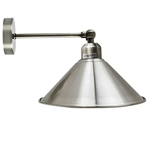Image of LEDSone Vintage Industrial Metal Lampshade Adjustable Wall Light Sconce with Cone Lamp Shade, E27 Holder Fitting (Satin Nickel)