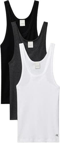 Image of Calvin Klein Women's 3 Pack Scoop Neck Cotton Tank Tops, Multicolor (Black/White/Charcoal Heather), S