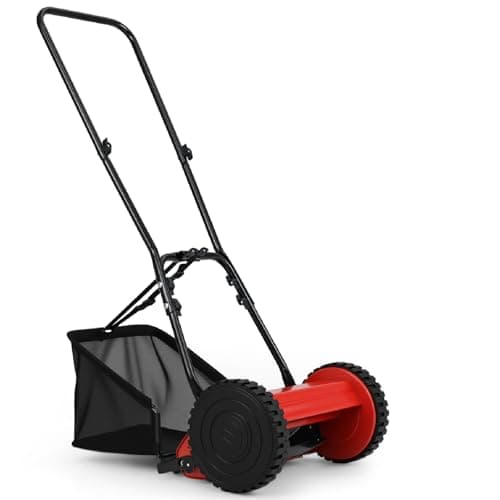 Image of TANGZON Hand Push Lawnmower, Manual Lawn Mower with 30cm Cutting Width, 18.5L Grass Box, 4 Adjustable Cutting Heights, Walk-Behind Cylinder Lawn Mower For Small Gardens (Red+Black)