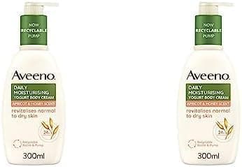 Image of Aveeno, Daily Moisturising Yogurt Body Cream, Revitalises Normal to Dry Skin, Apricot and Honey Scent, 300ml [Packaging may vary] (Pack of 2)