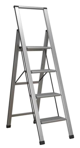 Image of Sealey APSL4 Aluminium Professional Folding Step Ladder 4-Step 150kg Capacity, Silver, 700 mm