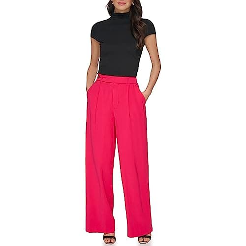 Image of DKNY Women's Frosted Twill Trousers, Amalfi Pink, 6, Amalfi Pink, 10