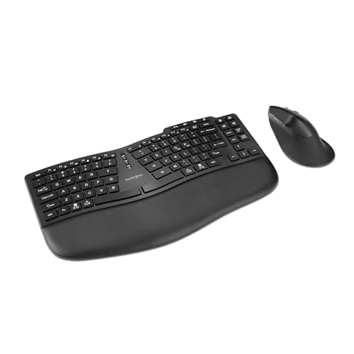 Image of Kensington Pro Fit Ergo KM675 EQ Wireless Keyboard and Mouse, TKL Keyboard, Rechargeable Split Keyboard Ergonomic, Bluetooth & 2.4GHz up to 3 Device Connection, Programmable Keys, Black, K75492US