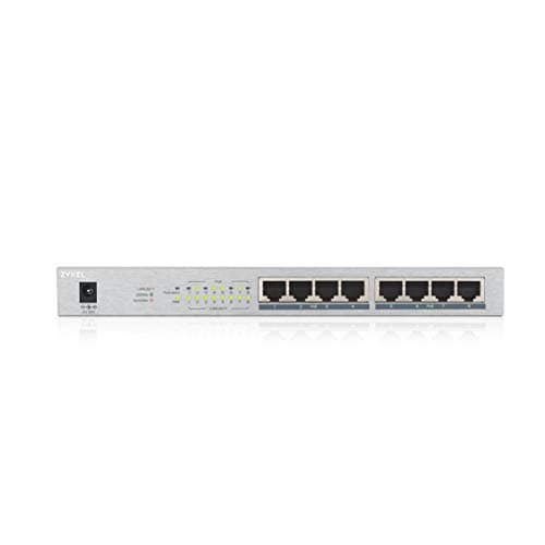Image of Zyxel 8-Port PoE Switch | Unmanaged Gigabit Ethernet Switch | 8 x PoE+ 60W | Plug & Play | Sturdy Metal Case | Shielded Ports | Desktop or Wall-Mount | Fanless | Ethernet Splitter | GS1008HP