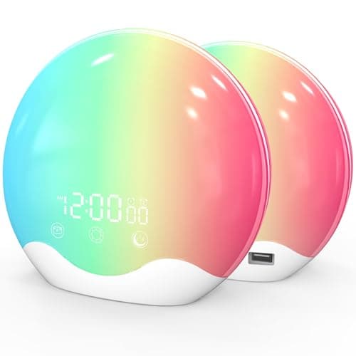 Image of Cadrim Sunrise Alarm Clock Wake Up Light Two-sided Simulation Sunrise Sunset Daylight Alarm Clock Bedside Lamp 20 Brightness 12 Colour Mode 5 Sounds 20 Volume Touch Control Dual Alarms Snooze FM Radio