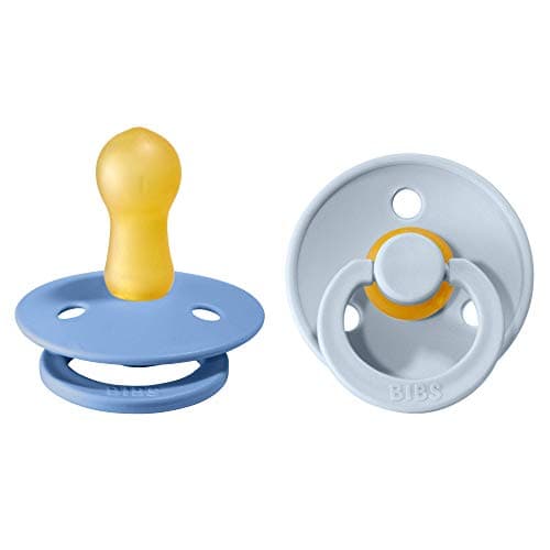 Image of BIBS Colour Soother 2-Pack, BPA Free Dummy Pacifier, Round Nipple. Natural Rubber Latex, Size 2 (6-18 Months), Sky Blue/Baby Blue