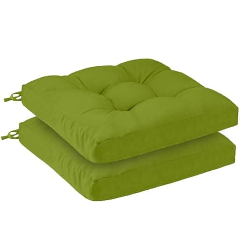 Image of PRIMEPATIO Outdoor Garden Chair Cushions Set of 2, 8cm Thick Waterproof Patio Seat Pads with Ties for Outdoor Furniture, Replacement Dining Chair Cushions, 45 x 45cm, Green