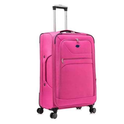 Image of Aerostar Large 29” Lightweight Softshell Expandable Suitcase, Integrated Combination Lock, 4 Wheels Check in Luggage for 23kg (Cerise Pink, 112 litres)