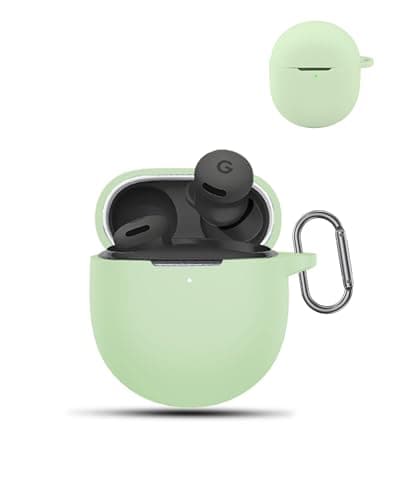 Image of Case for Google Pixel Buds 2a Wireless Earbuds,daunke Soft Silicone Protective Cover,Skin Case with Carabiner,Full Protection,Matcha
