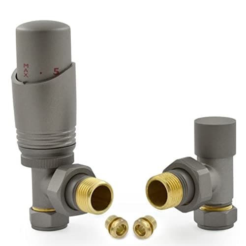 Image of Hot Flow | Cascade Modern Angled TRV Thermostatic Radiator Valve 10mm Compression (Matte Metallic Grey)