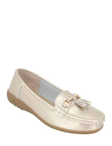 Image of Amber Ladies Extra Wide EE Fit Leather Loafer, Cushioned Padded Insole & Breathable Leather Uppers Gold 6