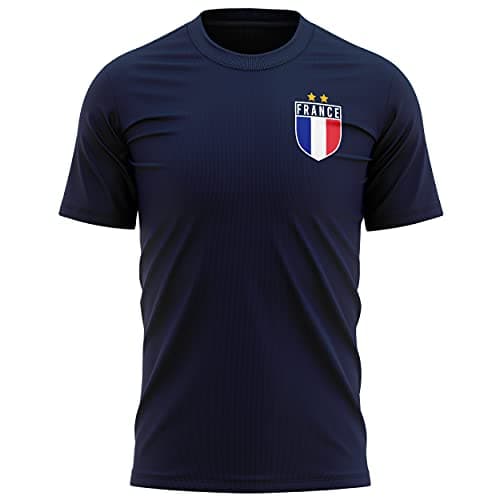 Image of France Football Shirt Mens - France Flag Badge T Shirt - Football Country European 2021 Supporters Navy Blue Rooster Tee Him - French Tournament Footy Soccer Top, M, Navy