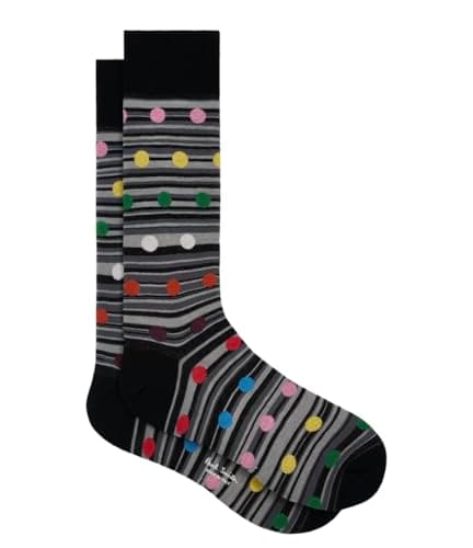 Image of Paul Smith Kingsley Signature Socks Colourful Polka Dots and Black Grey Stripes. One Size