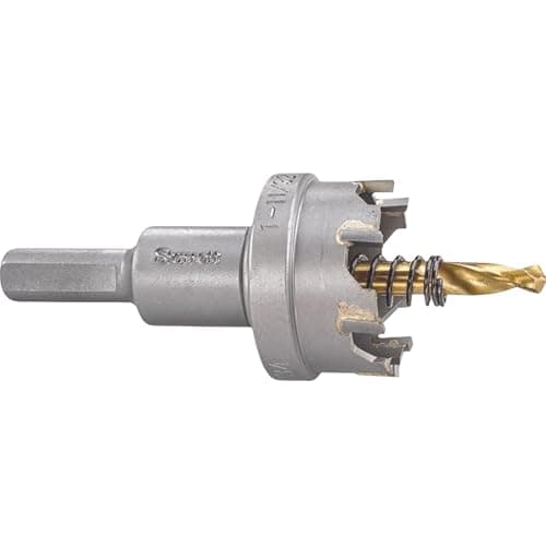 Image of Starrett Tungsten Carbide Tipped Hole Saw - SM34 Sheet Metal Cutter With Arbor & Pilot Drill Bit - For Drilling Stainless Steel Aluminum Alloy - 34 mm