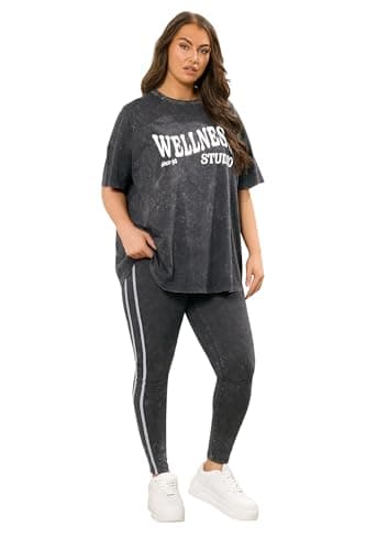 Image of Yours Active Curve Acid Wash Side Stripe Leggings - Women's - Plus Size Curve Grey
