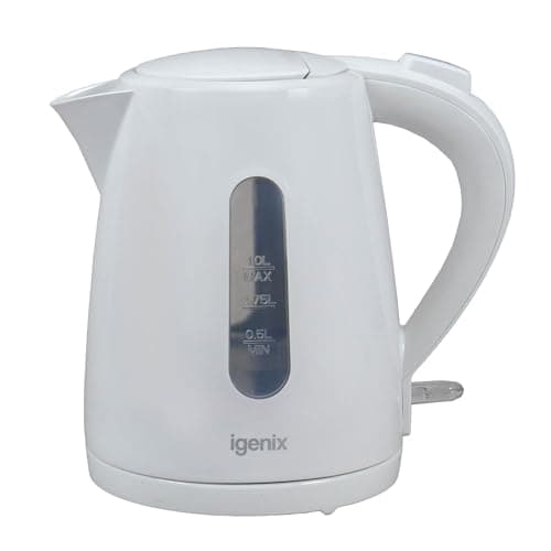 Image of Igenix IGK11022W Cordless Electric Jug Kettle, 2200 Watt Rapid Boil, 1 Litre Capacity, 360° Base, Cord Storage, Removeable, Washable Filter, Boil Dry Protection (White)