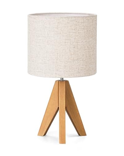 Image of EDISHINE 36cm Bedside Lamp, Tripod Table Lamp with Grey Linen Lampshade, ON/Off Switch, Desk Lamp for Living Room Bedroom, E27 Base, 2700K LED Bulb Included