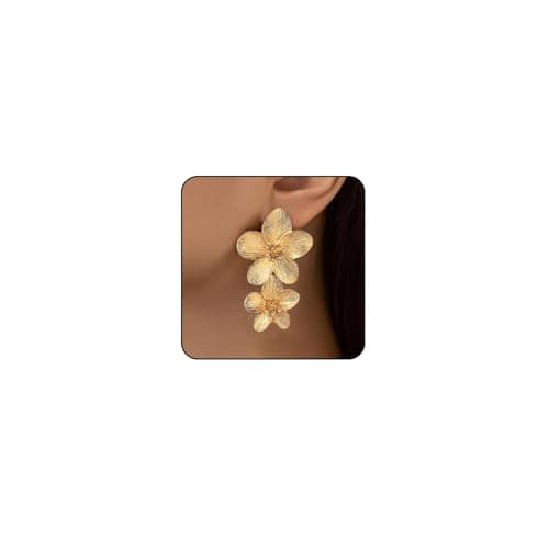 Image of RIXERKOC Golden Flower Earrings for Women Gold Statement Earrings Gold Elegant Chic Flower Earrings Unique Flower Jewellery Gift for Mother's Day, Alloy Steel