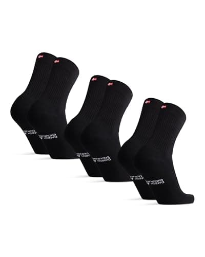 Image of DANISH ENDURANCE Tennis Crew Socks, Cotton Sports Socks, Cushioned for the Gym, for Men & Women, 3 or 6 Pack, Black, 6-8