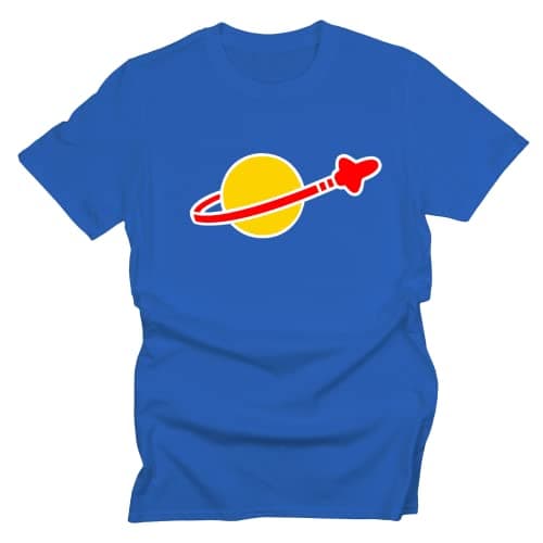 Image of GP-Tees Bricks Spaceman Logo Novelty Premium Quality Modern Fit T-Shirt Top for Men - Blue/XL