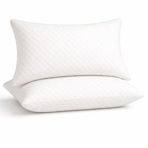 Image of Ultrasonic Quilted White Hollowfibre Pillows 2 Pack – Luxury Firm & Plump Bed Pillows for Sleeping, Hypoallergenic Down Alternative Bounce Back, Side & Stomach Sleepers, Dust Mite Resistant
