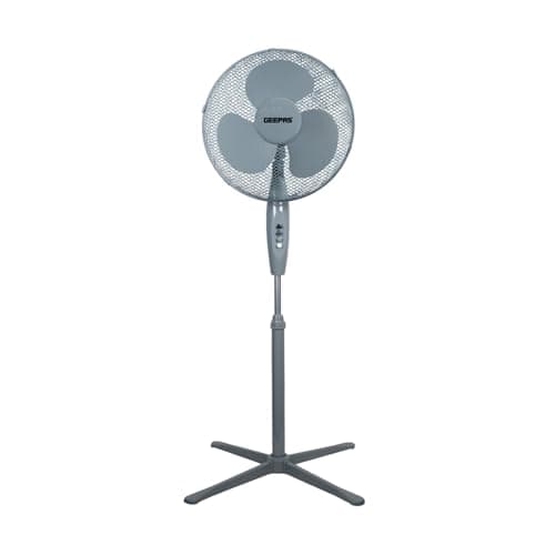 Image of GEEPAS 16” Pedestal Free Standing Cooling Fan | 3 Speed 3 Blades Wide Angled Oscillation | Pivoting Head & Adjustable Height | Powerful Airflow Floor Fan | Home Office Use, 1 Year Warranty Grey 45W