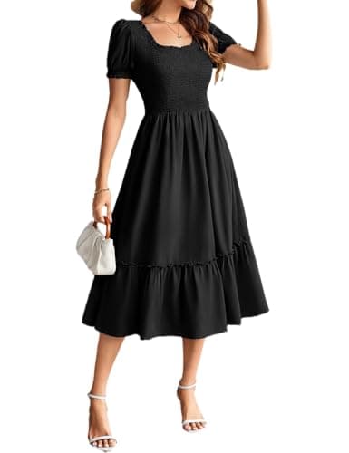 Image of GRACE KARIN Womens Summer Dresses Elegant A-Line Smocked Corset Midi Dresses for Women UK Wedding Guest Prom Dress Black M
