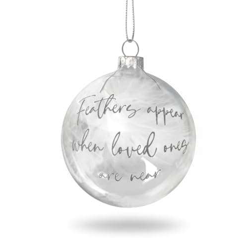 Image of Personalised White Feather Memorial Bauble | "Feathers Appear When Loved Ones Are Near" Glass Christmas Ornament | Sympathy & Bereavement Gift