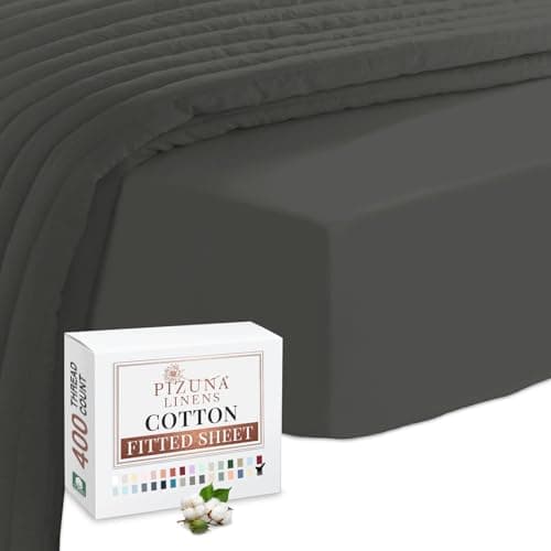 Image of Pizuna 100% Cotton Fitted Sheets Dark Grey, 400 Thread Count Long Staple Cotton King Size Fitted Sheet 160x200 cm, Sateen Weave 40 cm Deep Fitted King Size Sheet 1 PC