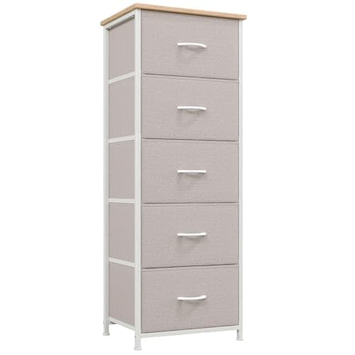 Image of Somdot Tall Chest of Drawers for Bedroom with 5 Drawers, Storage Organiser Fabric Dresser for Closet Bedside Nursery Laundry Living Room Entryway Hallway, Ash Grey