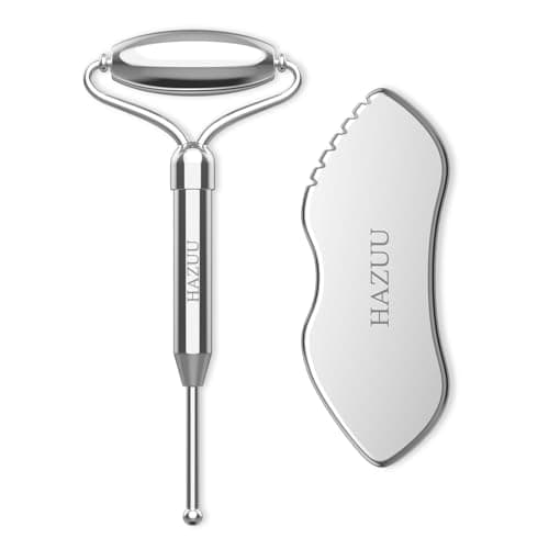Image of HAZUU Stainless Steel Gua Sha Face Rollers&Acupuncture Pen - Metal Roller for Eyes & Neck, Anti-Aging Facial Massage Tools, Gua Sha Facial Tool Kit (JGS-2)