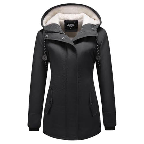 Image of MODFUL Women's Sherpa Lined Parka Jacket Warm Winter Coat Hooded Thick Outerwear (Black, M)