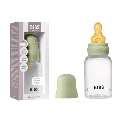 Image of BIBS Baby Bottle 150 ml Natural Rubber Latex Nipple - Anti-Colic, BPA-Free, Round Nipple, Slow Flow, Lightweight & Easy to Clean, Suitable for Newborns 0+ Years - Sage