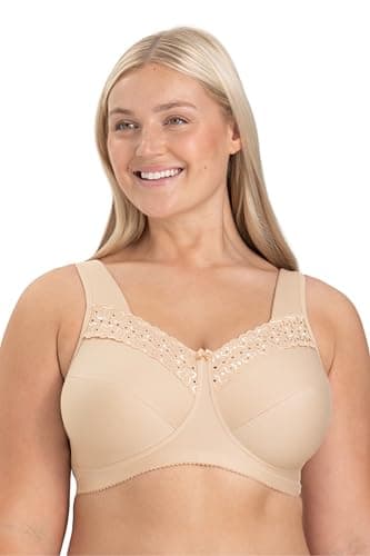 Image of Miss Mary of Sweden - Broderie Anglaise, Non Wired Bras for Women, Everyday Bras, Comfortable Cotton, Supportive Full Coverage 36H Beige