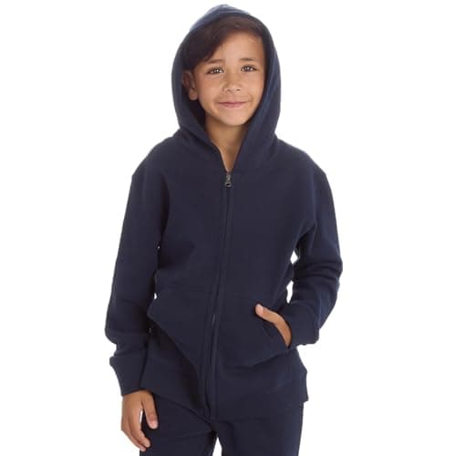 Image of Kids Boys Girls Unisex Hooded Full Zipped Plain Brushed Back Soft Fleece Hoodie (Navy, 13)
