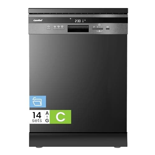 Image of COMFEE' Freestanding Dishwasher with 14 Place Settings, 44dB Quiet Full Size Dishwashers, CDWEF1435EBC-UK, ECO Wash, Auto Open Drying, Half Load, Delay Start, Wide LED Display, Black